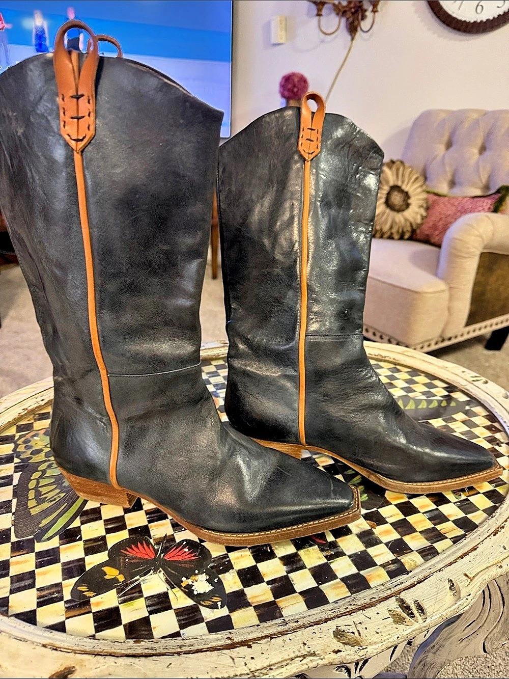 Jeffrey Campbell Finn Tall Western Boots Black & Orange